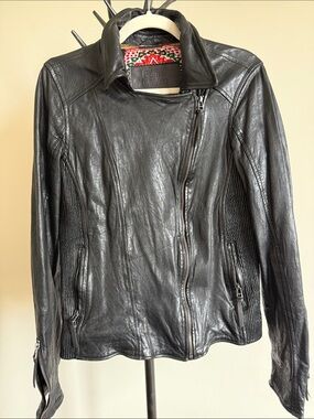 Black Leather Asymmetrical Zip Jacket